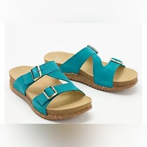 Teal Slide Suede Sandals